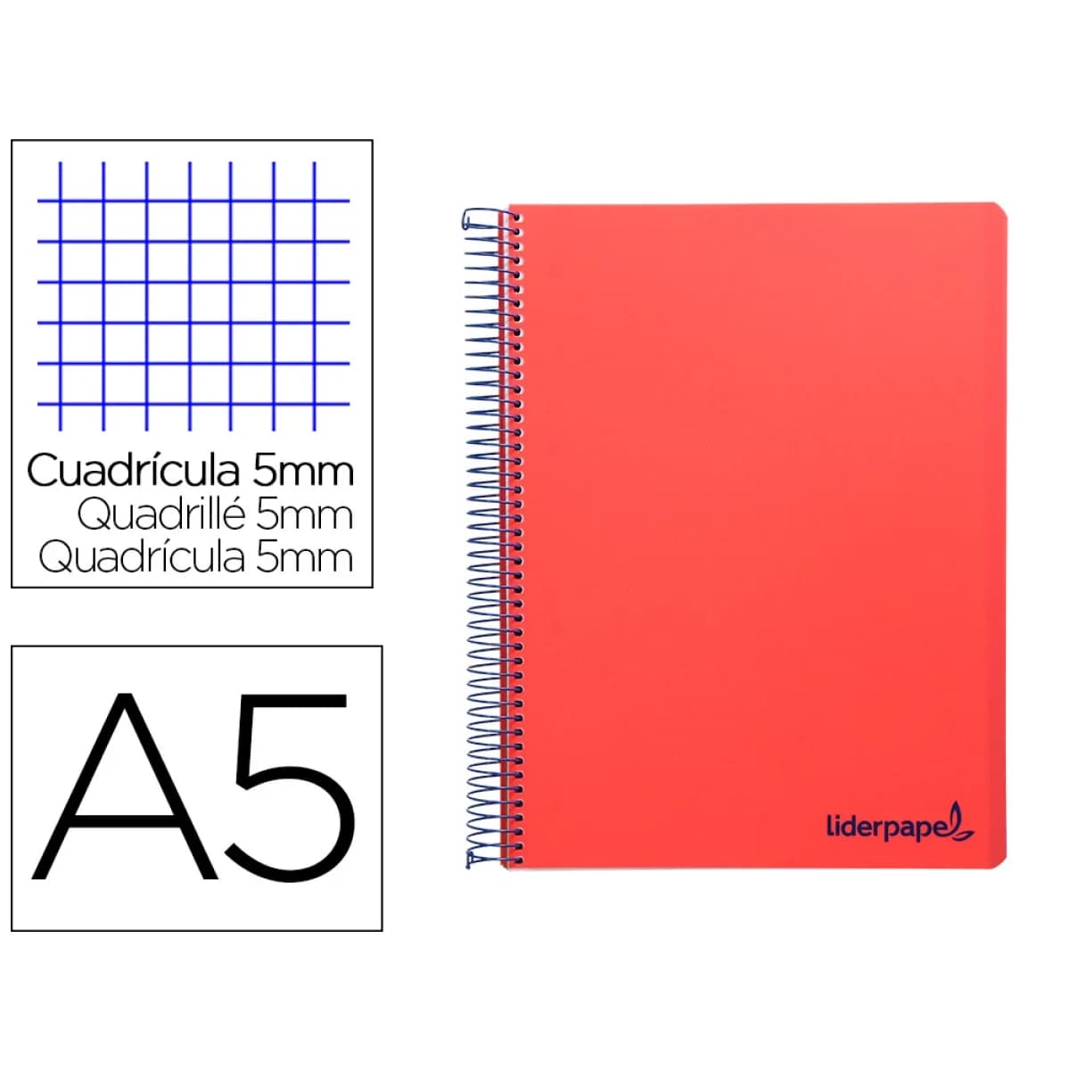 LiderPapel Caderno Quadriculado A5 Espiral 120 Folhas Vermelho