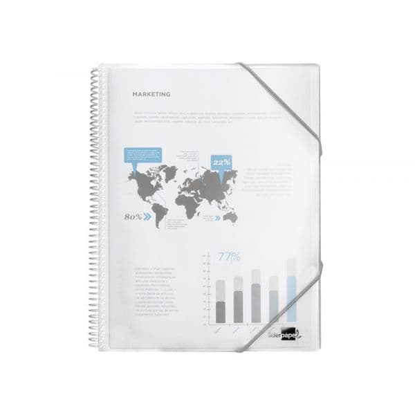 LiderPapel Capa Catálogo Espiral 20 Bolsas PP A4 Transparente Fecho Elástico
