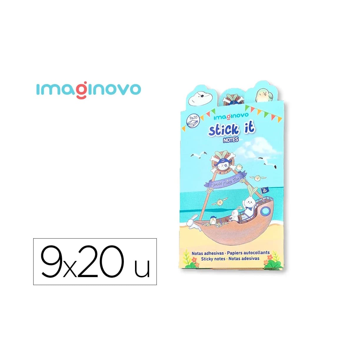 Notas adhesivas imaginovo stick it! notebook 20 notas adhesivas pirata tamaños surtidos brujula