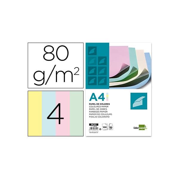 LiderPapel Resma 100 Fls Papel Cor Din A4 80g Sortido - PC53