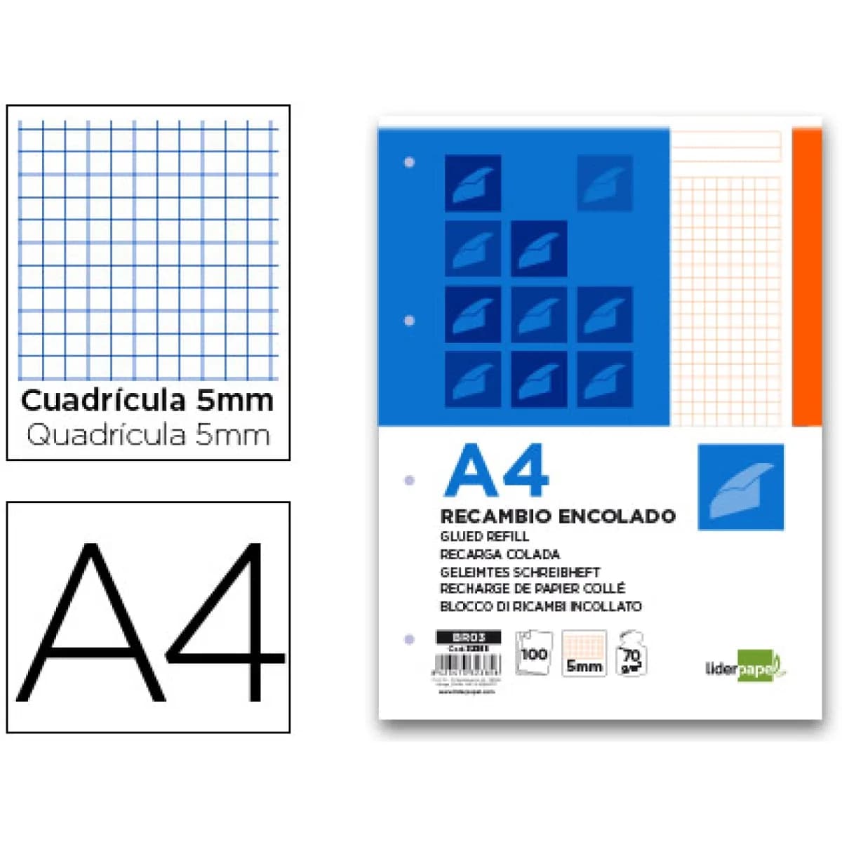 Bloco/recarga liderpapel colado din a4 100 f laranja