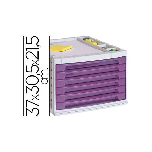 Q-Connect Módulo de Secretária 37x30,5x21,55cm 6 Gavetas + Organizador Violeta - 43585