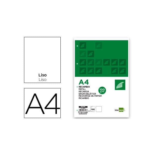 Liderpapel Recarga DIN-A4 100F Liso 4 Furos s/ Margem Papel - RA06