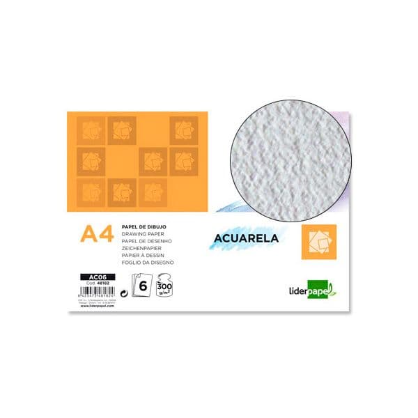LiderPapel 6 un. Fls Papel Aguarela DIN A4 300g