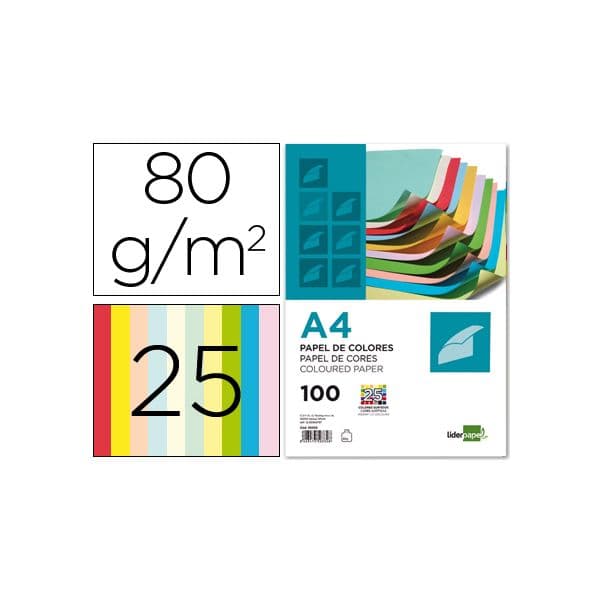 LiderPapel Resma 100 Fls Papel Cor Din A4 80g Sortido - PC62