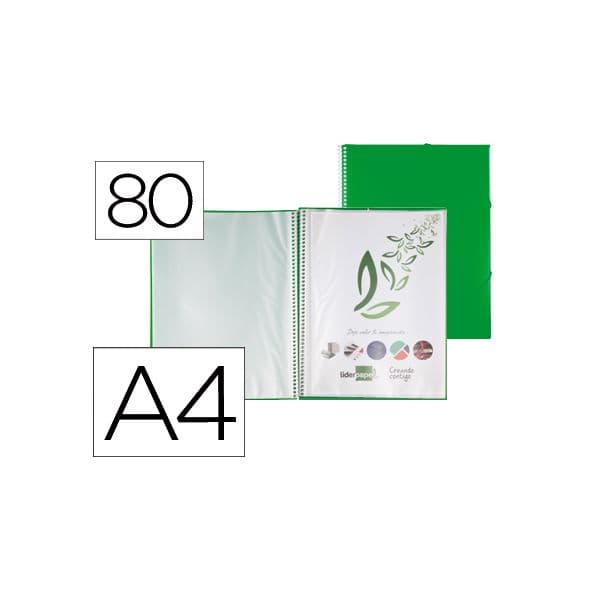 Liderpapel Capa Catálogo Espiral PP DIN-A4 80 Bolsas Verde - EC27