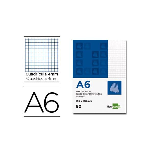 LiderPapel Bloco de Apontamentos A6 DIN Quadriculado 80 Fls - BN05