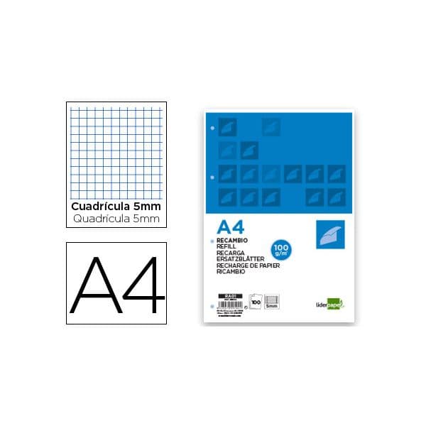 LiderPapel Recarga Papel Colada A4 Quadriculado 100 Fls
