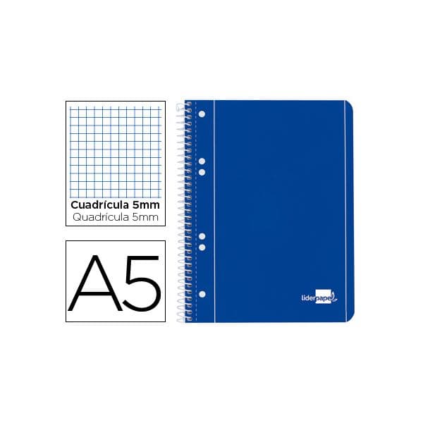 LiderPapel Caderno Quadriculado A5 Espiral 80 Folhas Azul - Embalagem de 5 Unidades