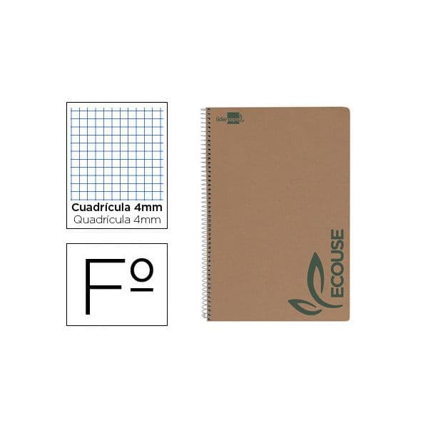 Liderpapel Caderno Espiral Folio Ecouse Kraft 80 Fls Papel Reciclado 60g Quadricula 4 mm. com Margem - OFF091051CE