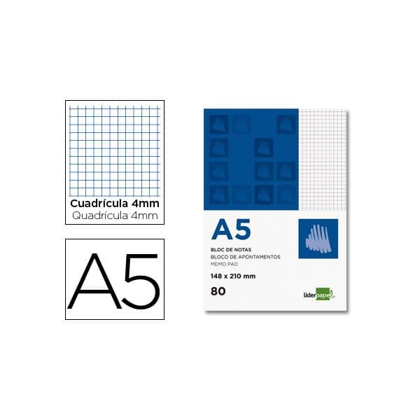 LiderPapel Bloco de Apontamentos A5 DIN Quadriculado 80 Fls - BN03
