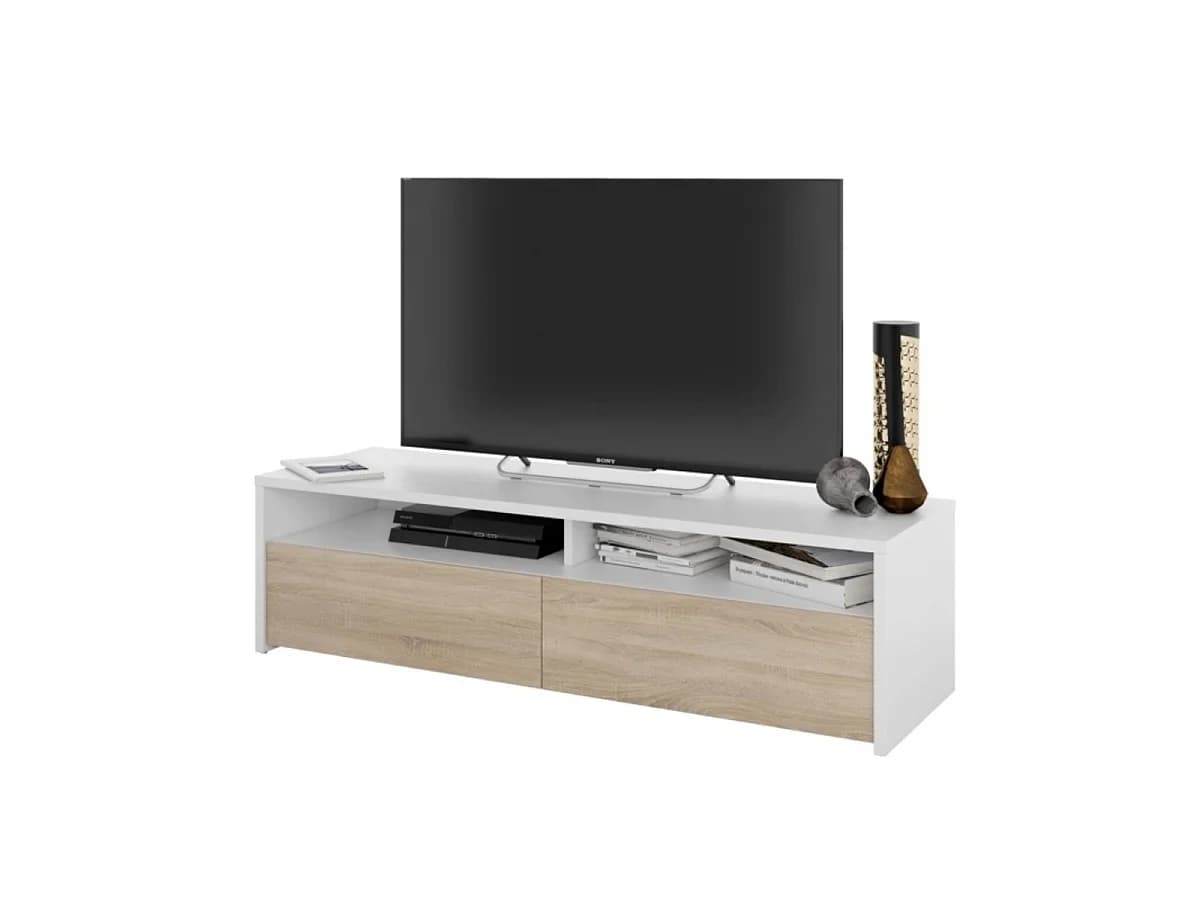 Mesa de TV Kioto 2 portas Blanco Artik (Blanco Mate) - Roble Canadian