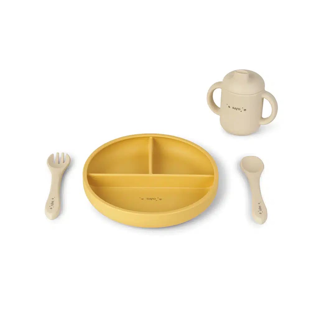 Saro Set Alimentação Silicone Food & Fun Mostarda/Bege