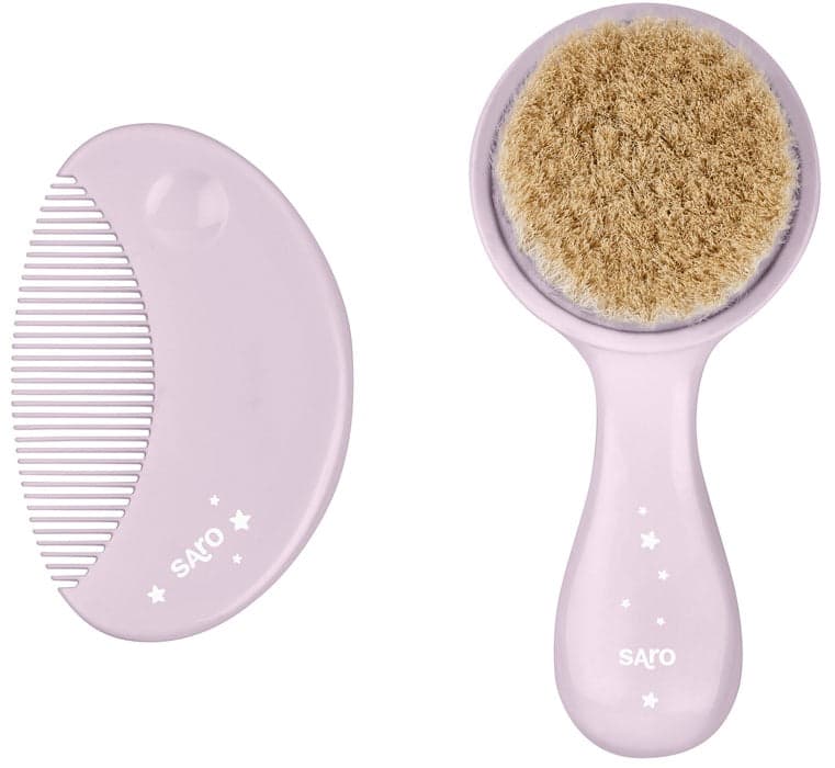 Saro Pente e Escova de Cerdas Naturais 0m+ Rosa