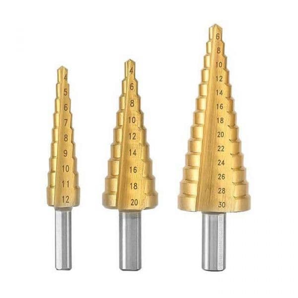 Vatton Conjunto de Brocas Step Drill Bit Set 3 Unidades Dourado