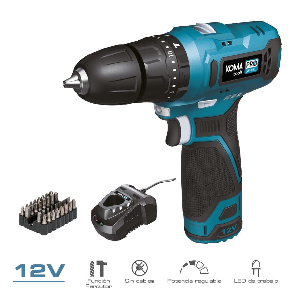 Koma Tools Berbequim de Martelo 08850 12V Sem Fios Preto com Acessórios