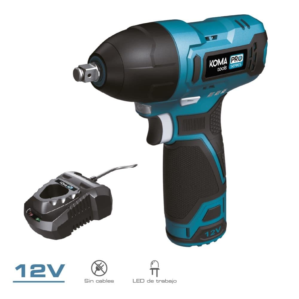 Koma Tools Kit Chave de Impacto 12V com Bateria 2.0Ah, Carregador e Acessórios