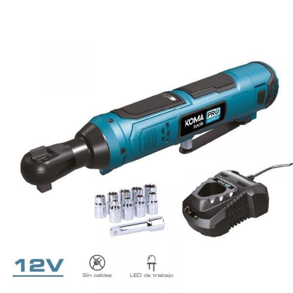 Koma Tools Kit Catraca Elétrica 12V 3/8" 45Nm Preto + Jogo Chaves Catraca 8-19mm