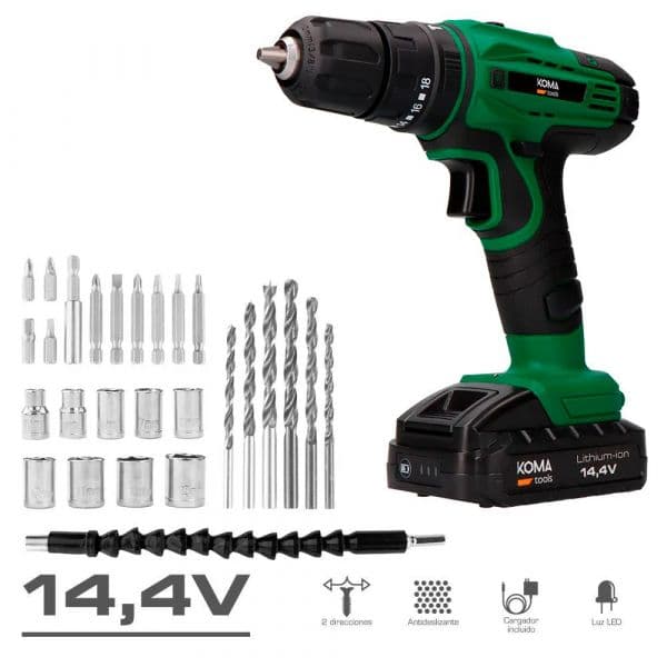 Koma Tools Kit Berbequim Percutor/Aparafusadora 14,4V com Bateria, Carregador e 28 Acessórios 8861