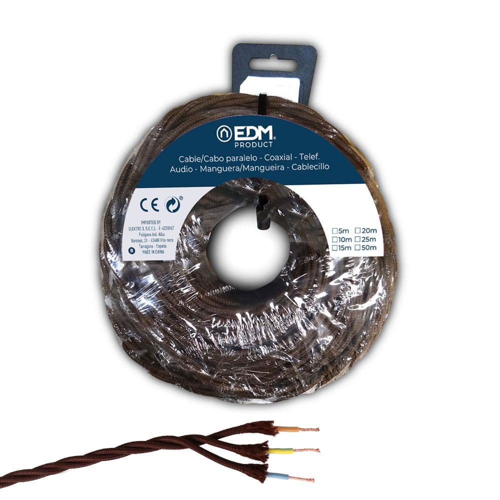 EDM Cabo Texti Trançado 3X1,5Mm Cartanho 25Mts