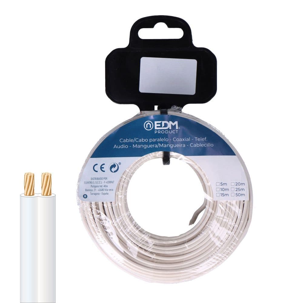 EDM Cabo Elétrico para Telefone 2X1,5Mm Branco 15Mts (audio)