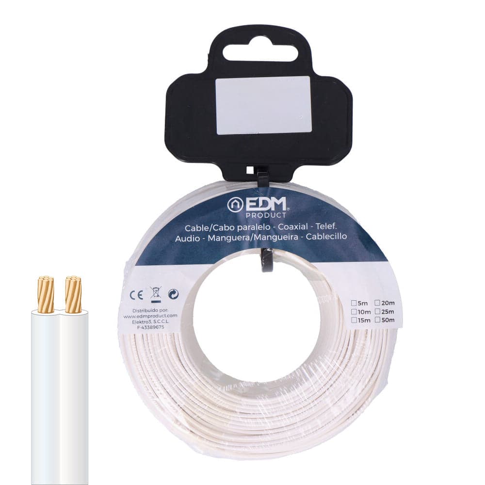 EDM Cabo Elétrico para Telefone Branco 2 Vias 15Mts