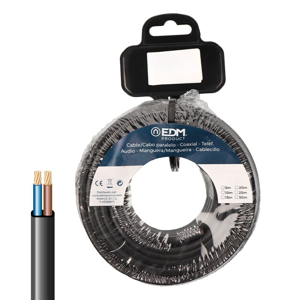 EDM Cabo Paralelo Plano 2x2.5mm² Preto 20m