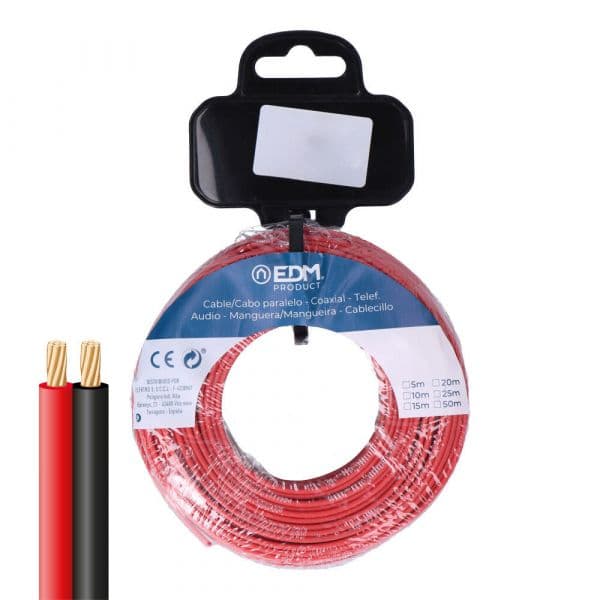 EDM 28707 Cabo Paralelo Plano 2x1mm² 15m Preto Vermelho