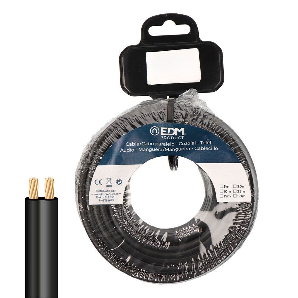 EDM 28712 Cabo Elétrico Plano Preto 10m 2 x 0.75 mm²