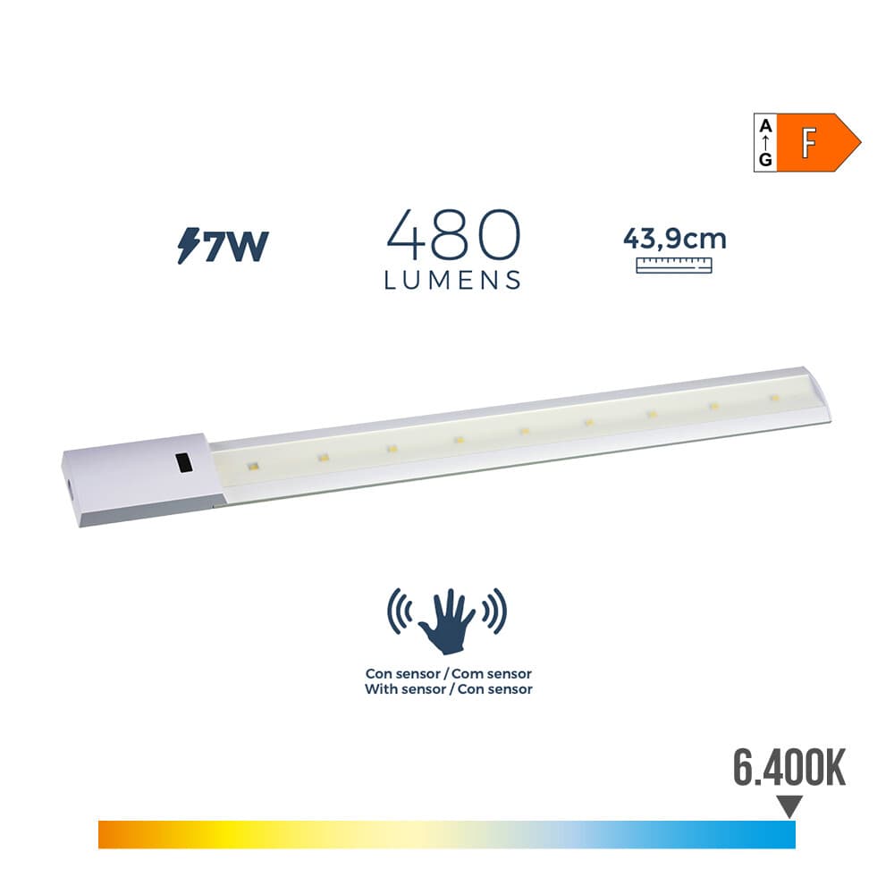 Armadura led com sensor 7w 480lm 6500k luz fria 43.9x5.5cm edm