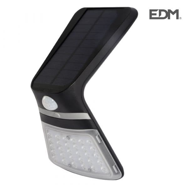 EDM Aplique Solar 3,5W 430 Lúmen Recarregável Sensor de Presença (2-8M) Preto - ELK31842