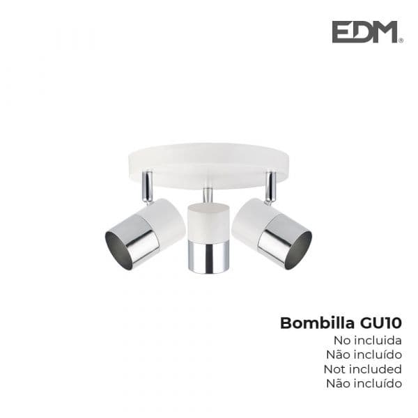 EDM Régua com 3 Focos Branco Osso + Prateado "moon" GU-10 - ELK32013