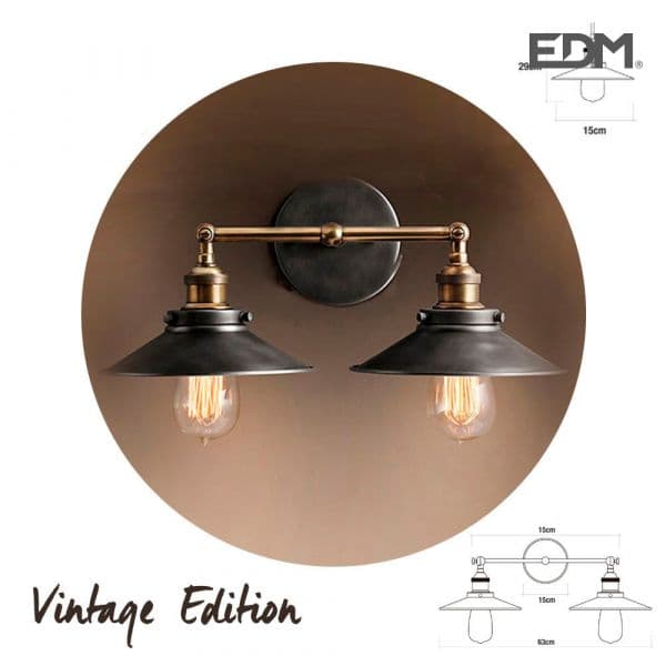 EDM Candeeiro Parede Vintage Duplo E27 60w 63x15x29cm - EDM32109