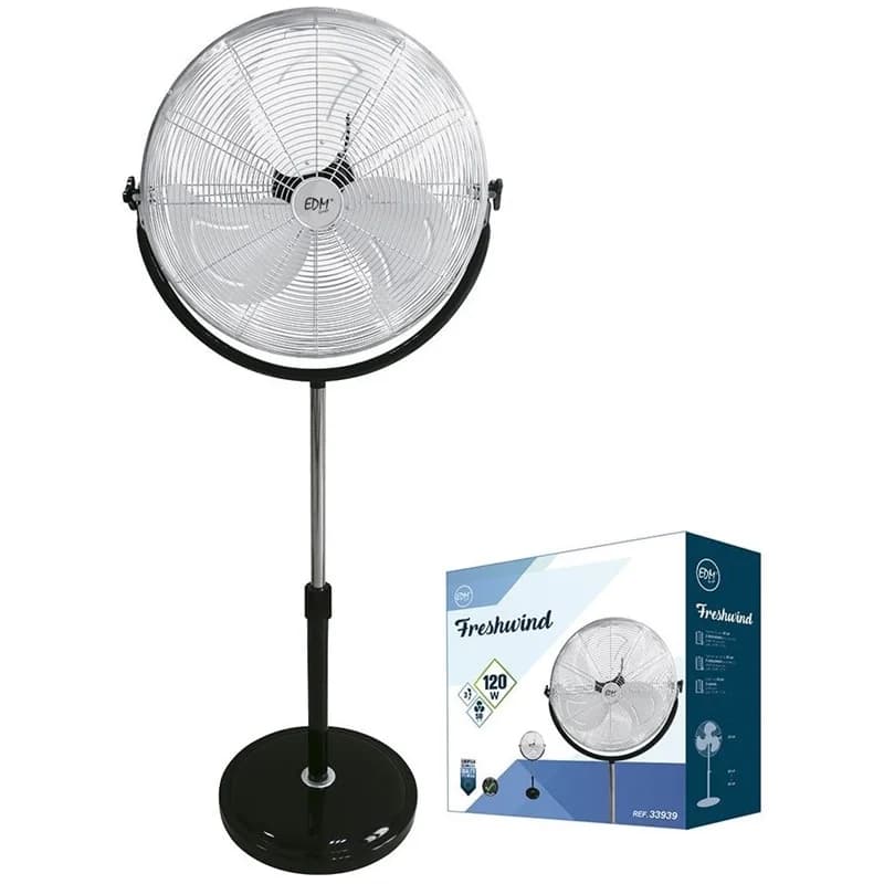 Ventoinha de Pé Industrial EDM - 118/148cm - Base Circular - 120W - Cromado/Preto