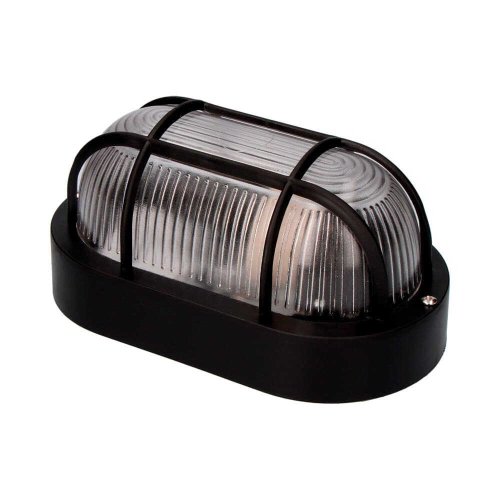 Aplique olho de boi oval cor preto 1xe27 40w 11,4x20,2x10cm modelo tarragona.