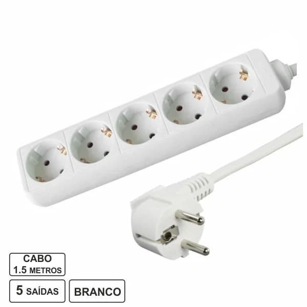 EDM Tomada Eléctrica com 5 Saídas 1.5M Branca - 41005