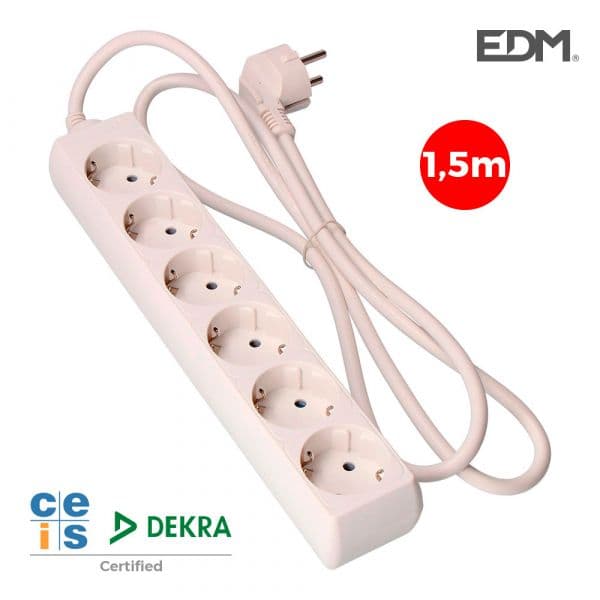 EDM Bloco 6 Tomadas Schuko 1,5m 3x1,5mm - EDM41006