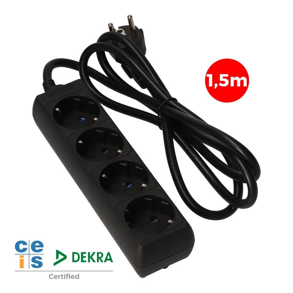 EDM Bloco 4 Tomadas Schuko 1,5m 3x1,5mm Preta - EDM41007