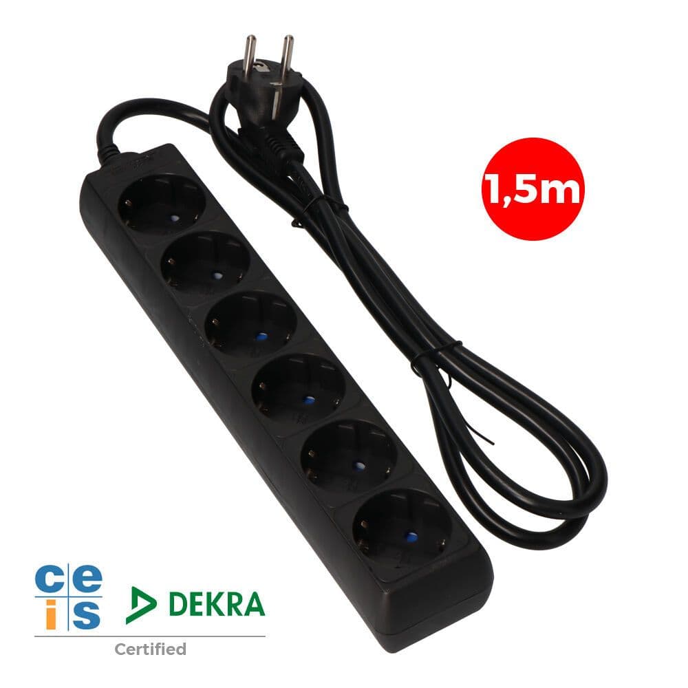 EDM Tomada Schuko 6 Entradas 1.5M 3X1.5MM Preta - EDM41008