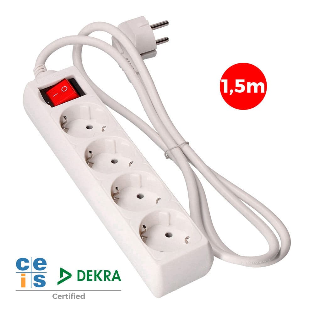 EDM Bloco 4 Tomadas Schuko com Interruptor 1,5m - EDM41010