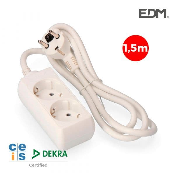 EDM Bloco de 2 Tomadas Shuko 1,5mts. 3x1,5mm Branco - EDM41015