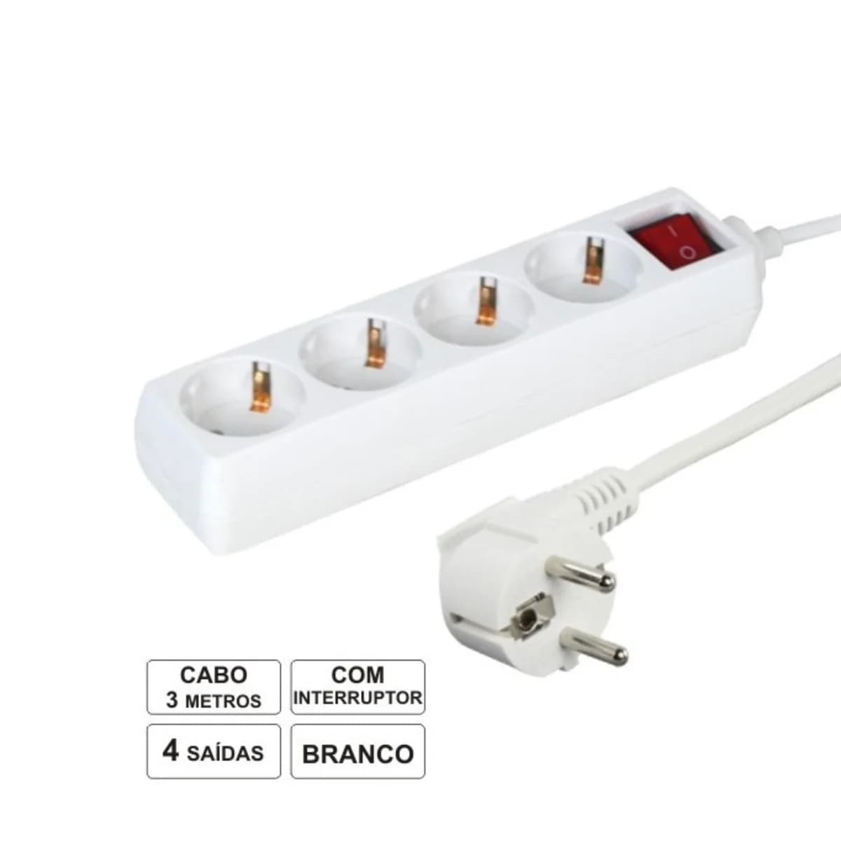 Extensão Elétrica EDM 41044 | 4 Tomadas, 3m, Interruptor