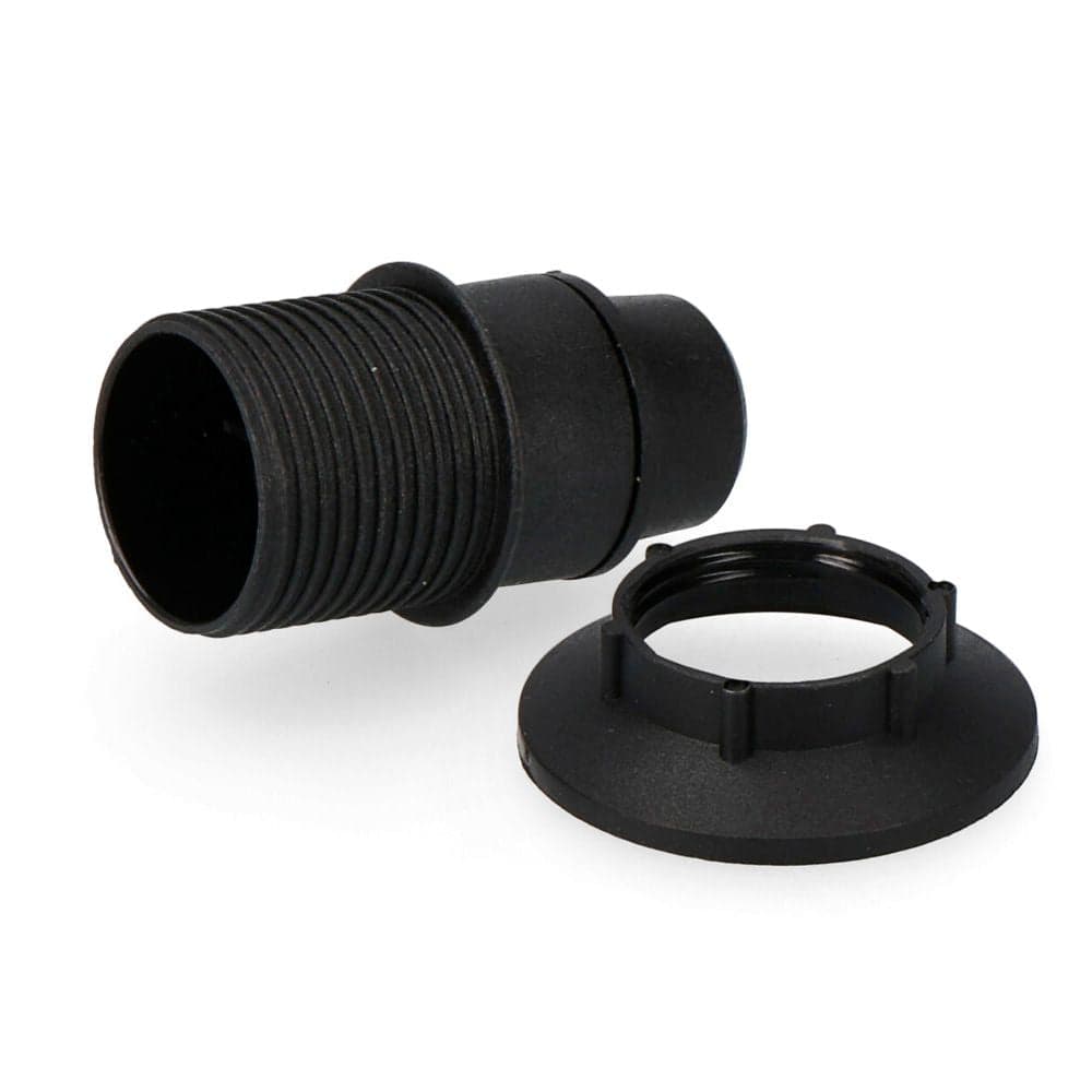 CASQUILHO E14 SEMI-ROSCA + ANILHA (RETRACTILADO) PRETO SOLERA