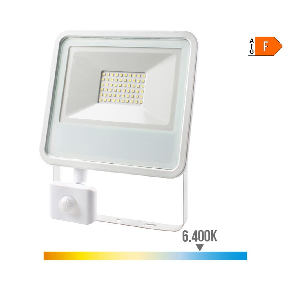 EDM Projetor led 50w 3500lm 6400k Luz Fria com Sensor de Presença 23,8x4,5x19,2cm