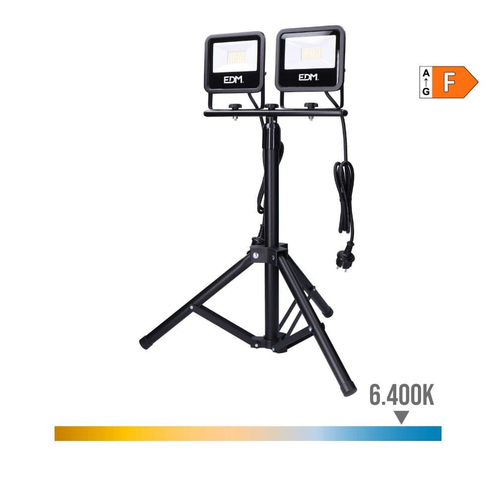 EDM Projetor led com Tripé 2x30w 2x2370lm 6400k Luz Fria Black Series