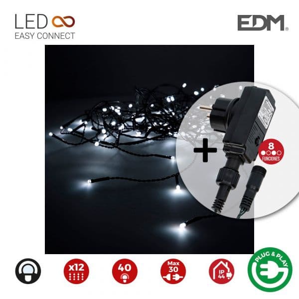 EDM Cortina Icicle com Programador Easy-connect Branco Frio 12 Faixas 40 Leds IP44 2x0,5m - ELK71482