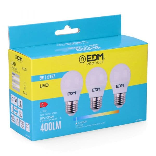 EDM Pack De Lâmpadas G45 Led E27 5w 400 Lm 6400k - EDM98203