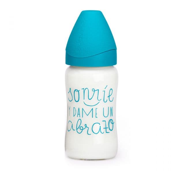 Suavinex Biberão de Vidro Boca Larga 240ml Tetina De Silicone Azul