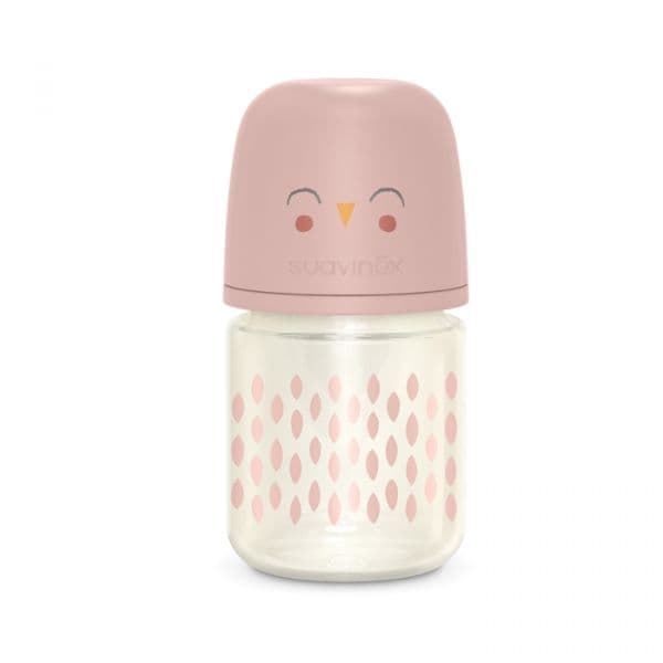 Suavinex Biberão Vidro Tetina Fisiológica SX Pro Fluxo Lento 120ml Bonhomía Mocho Rosa