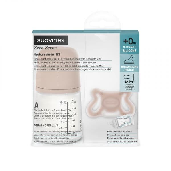 Suavinex Conjunto Zerø.Zerø Biberão 180 ml + Chupeta 2-2M Medium